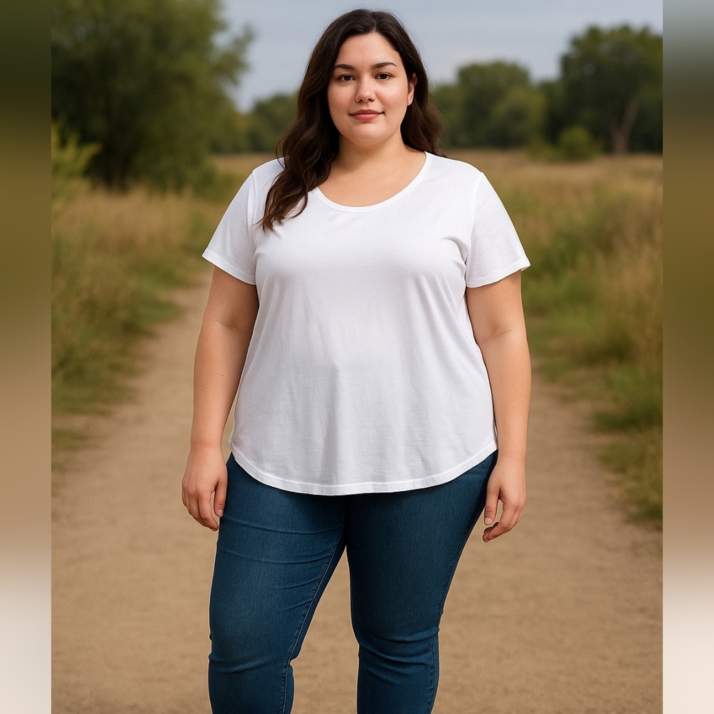 Tahari White Minimalist Scoop Neck Tee | Soft Stretch Basic Top Plus 3X